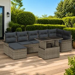 Modular Outdoor Garden Sofa Set 8 Pieces Grey Poly Rattan Patio Seating
