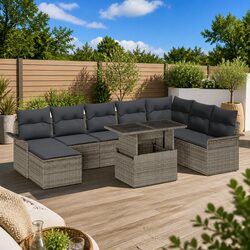 Comfortable 9-Piece Grey Outdoor Sofa Set