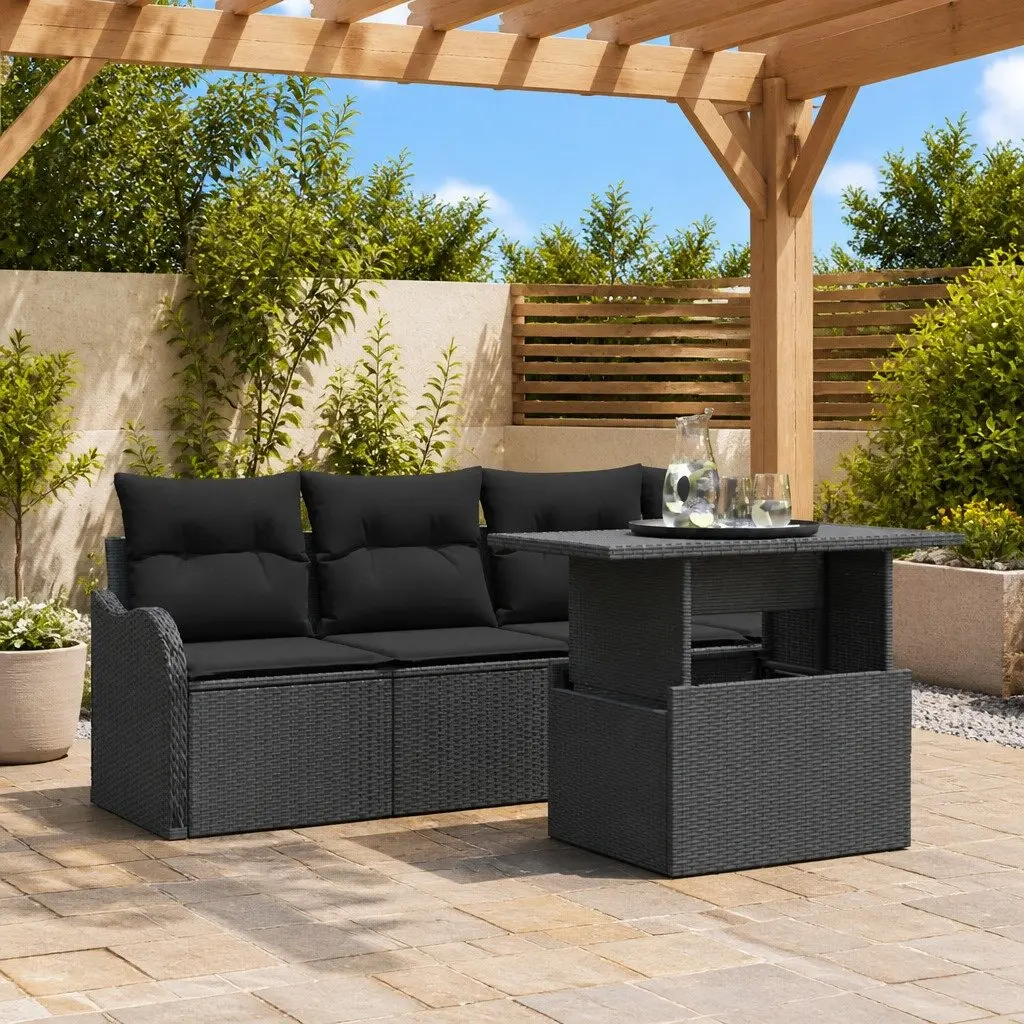 Modular Garden Sofa Set 5 Piece Outdoor Seating Black Poly Rattan with Cushions