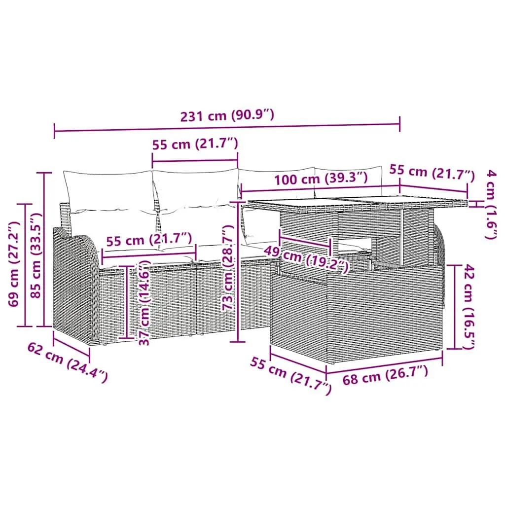 Modular Garden Sofa Set 5 Piece Outdoor Seating Black Poly Rattan with Cushions