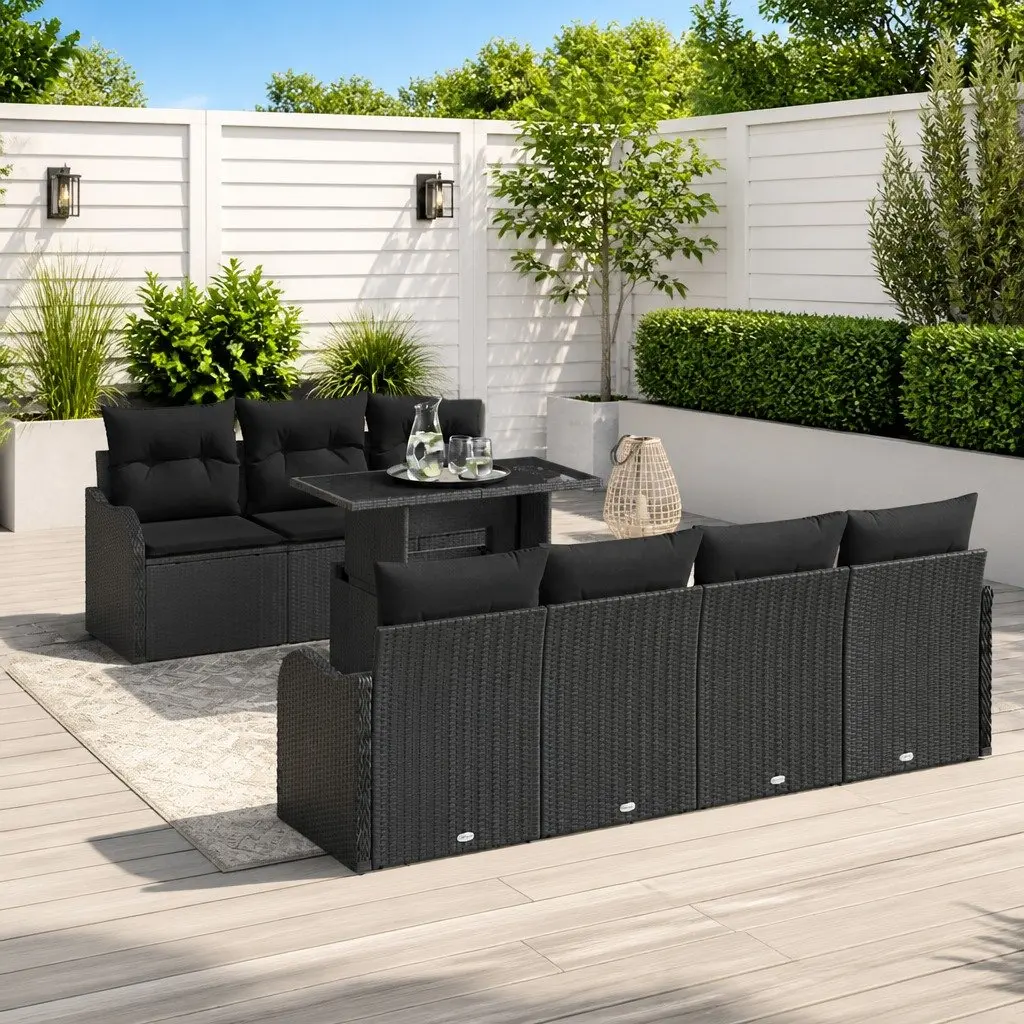 Modular Garden Sofa Set 8 Pieces Outdoor Seating Black Poly Rattan