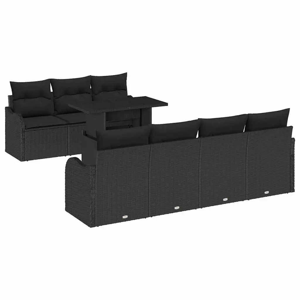 Modular Garden Sofa Set 8 Pieces Outdoor Seating Black Poly Rattan