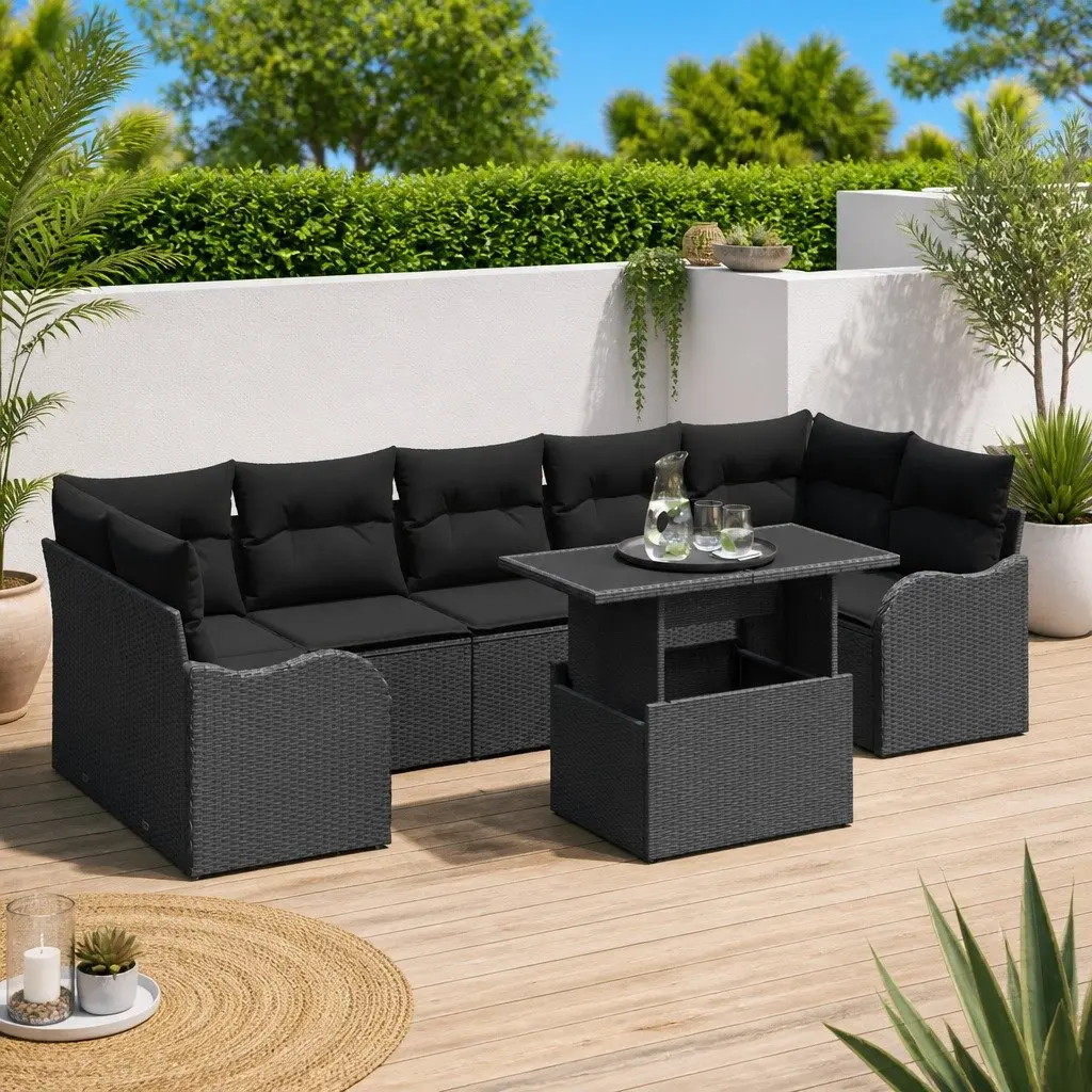 Outdoor Garden Sofa Set Modular Patio Seating 8 Piece Black Poly Rattan