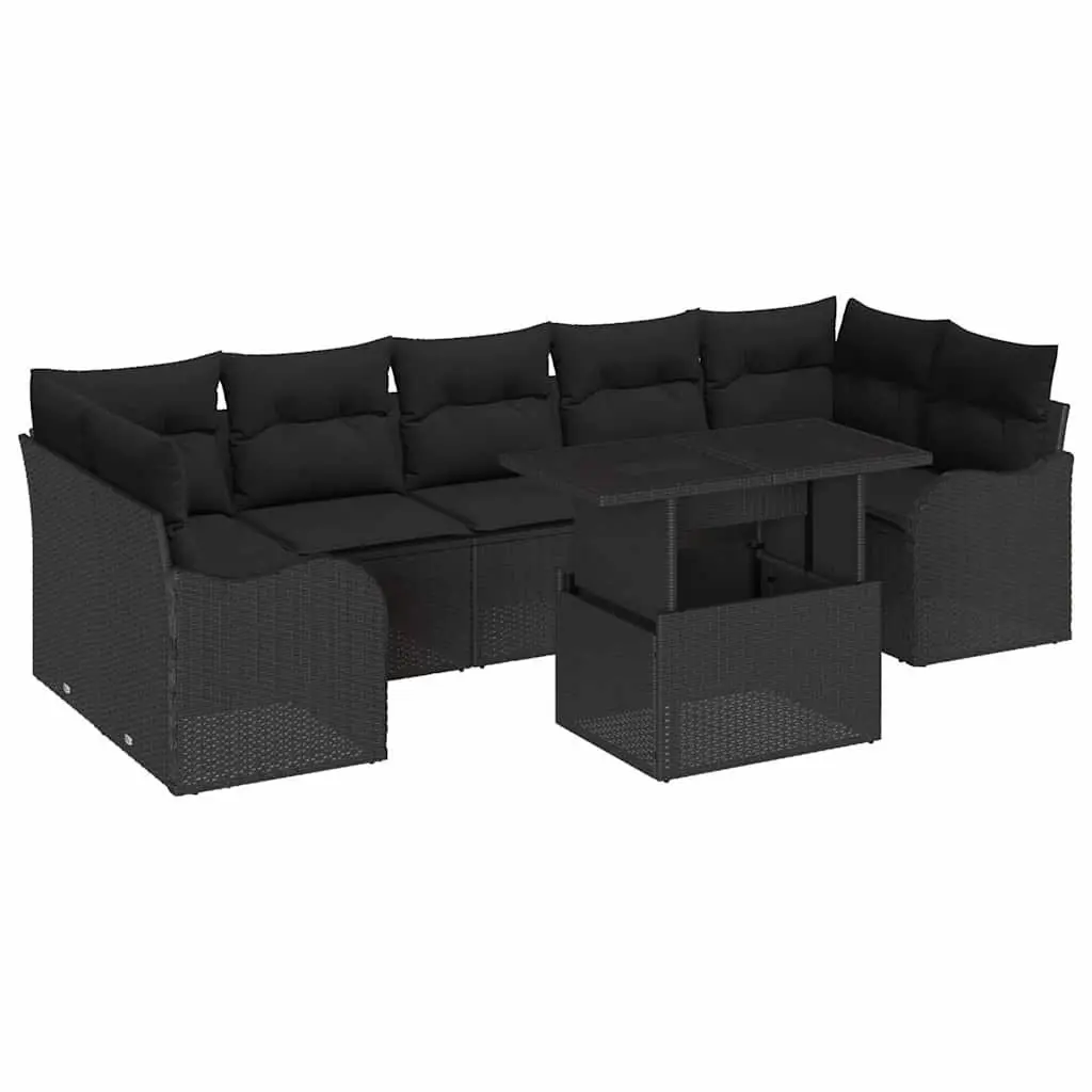 Outdoor Garden Sofa Set Modular Patio Seating 8 Piece Black Poly Rattan