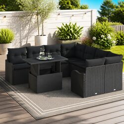 Outdoor Garden Sofa Set 9 Pieces Modular Black Poly Rattan Furniture Seating