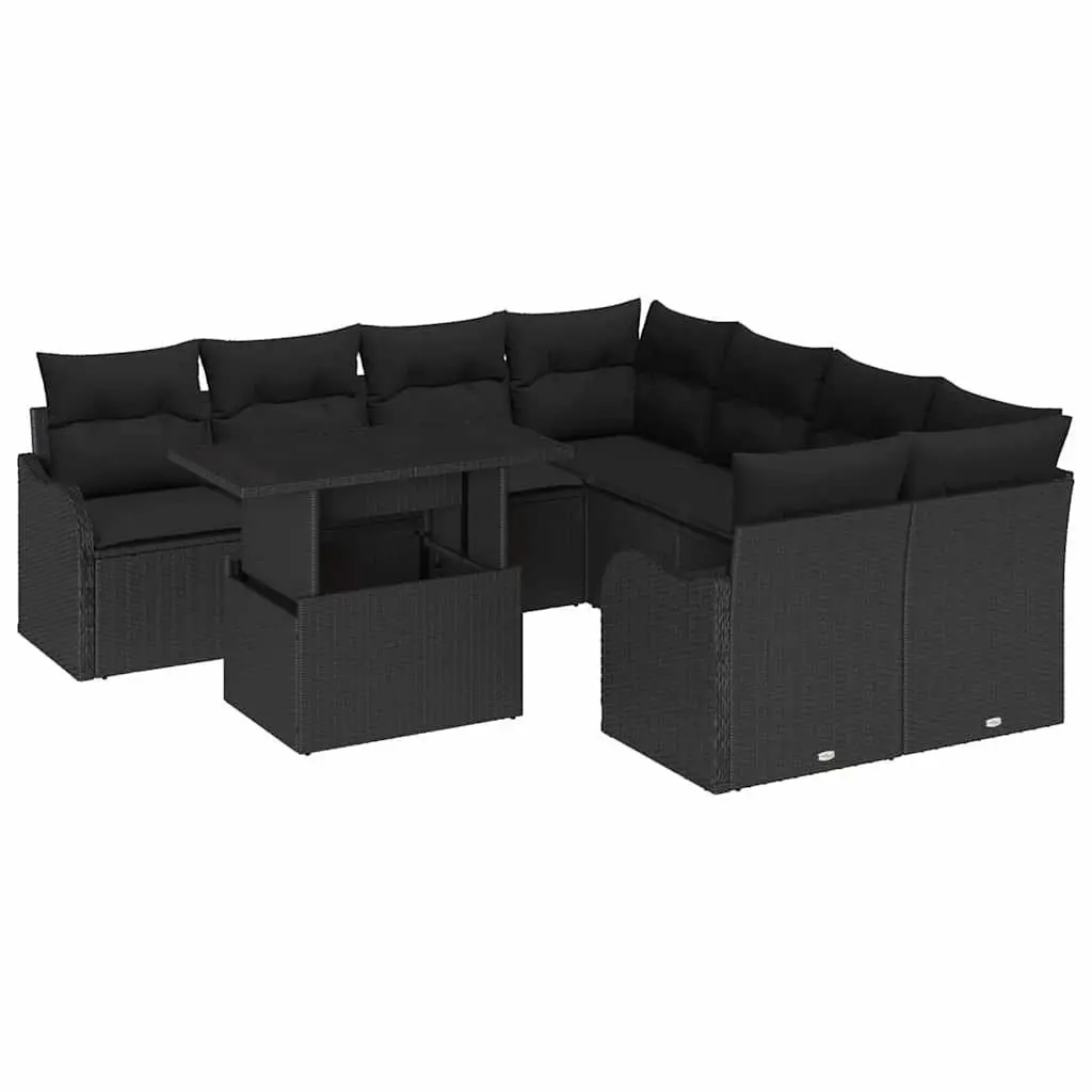 9PieceModularOutdoorSofaSetBlackPolyRattanFurnitureSeatingGardenPatio