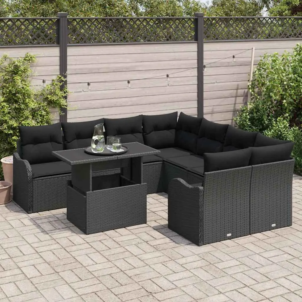 9PieceModularOutdoorSofaSetBlackPolyRattanFurnitureSeatingGardenPatio