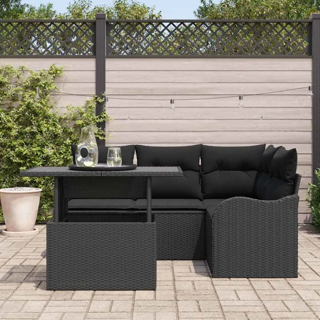 Garden Sofa Set Modular Outdoor Seating 5 Pieces Black Poly Rattan with Cushions
