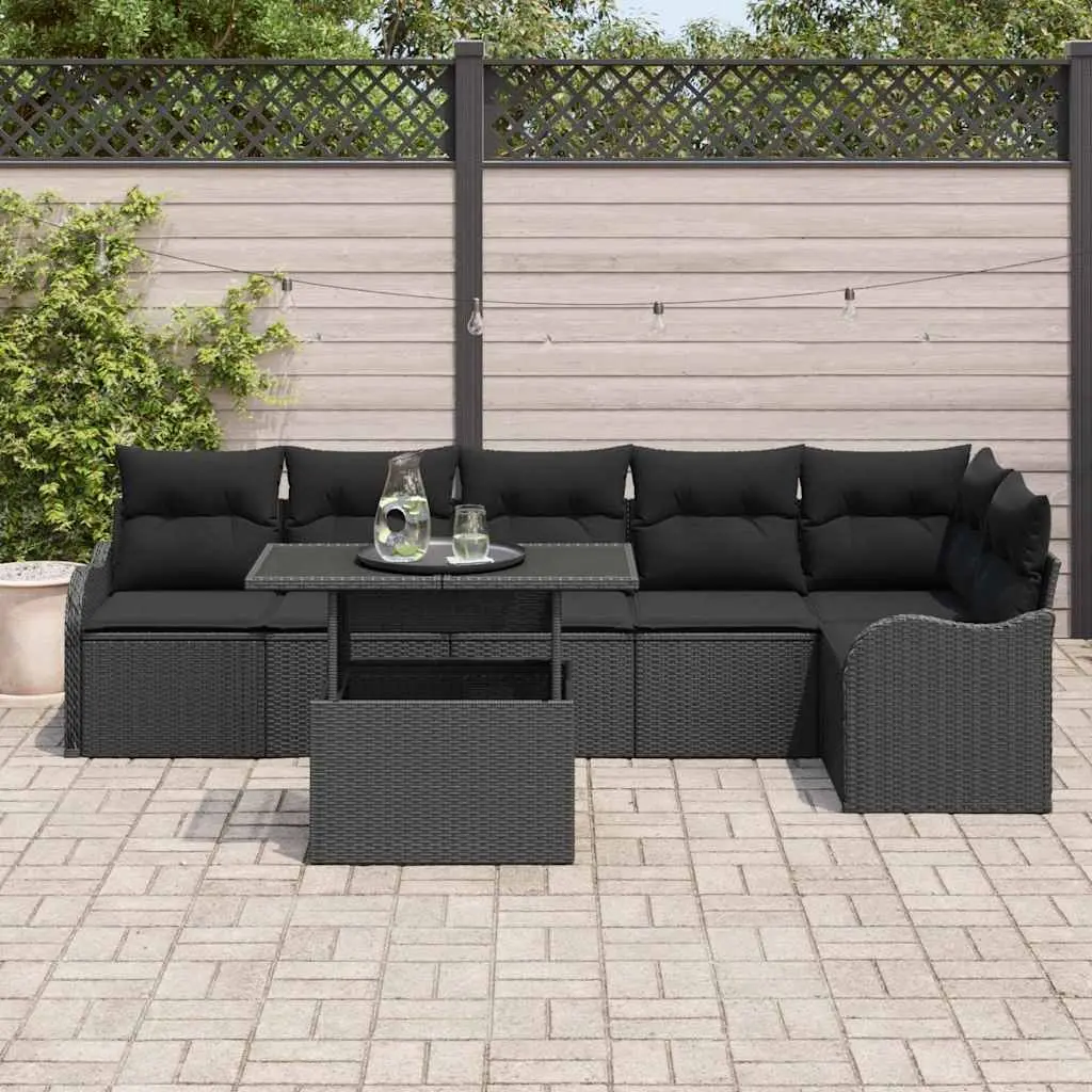 Modular Garden Sofa Set Outdoor Seating 7 Piece Black Poly Rattan Lounge