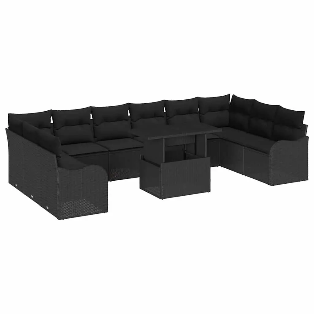 Outdoor Garden Sofa Set Modular Black Poly Rattan with Cushions 11 Pieces