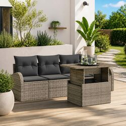 Outdoor Garden Sofa Set 5 Piece Modular Rattan Patio Seating with Table Grey