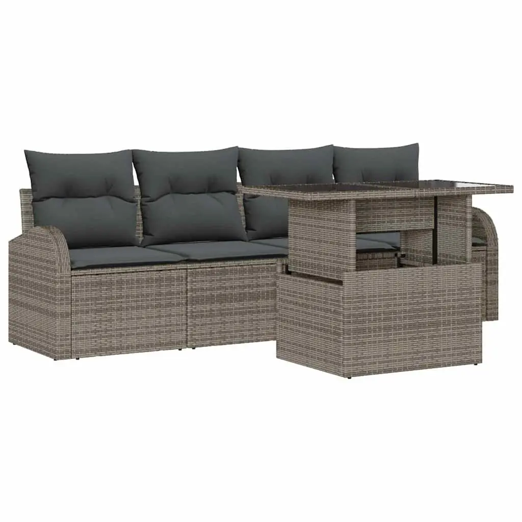 Outdoor Garden Sofa Set 5 Piece Modular Rattan Patio Seating with Table Grey