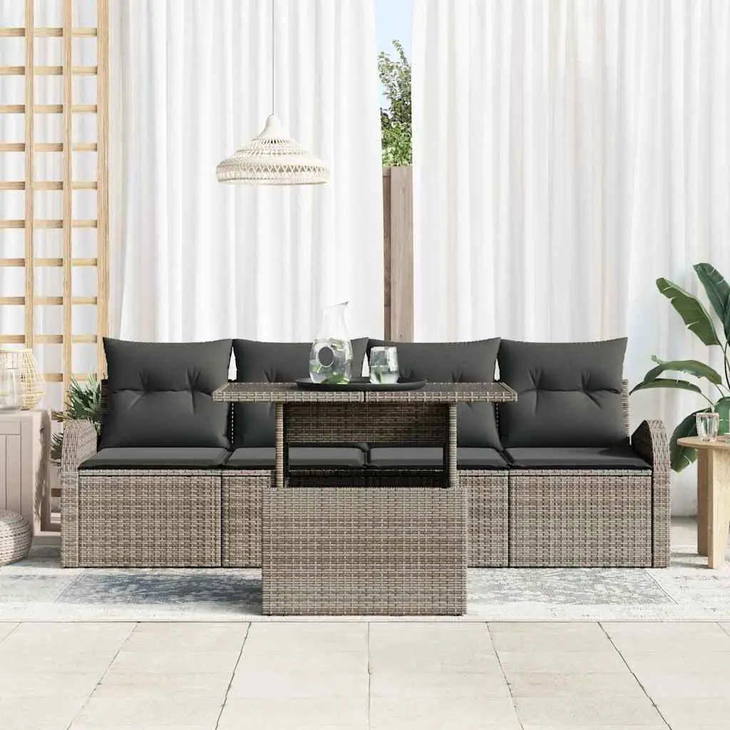 Outdoor Garden Sofa Set 5 Piece Modular Rattan Patio Seating with Table Grey