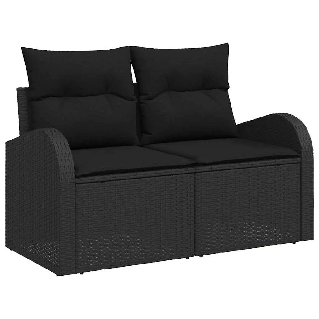 Modular Outdoor Garden Sofa Set 5 Piece Black Poly Rattan with Glass Top Table