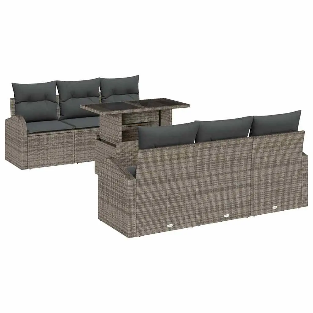 Garden Sofa Set Modular Outdoor Patio Furniture 7 Pieces Grey Poly Rattan
