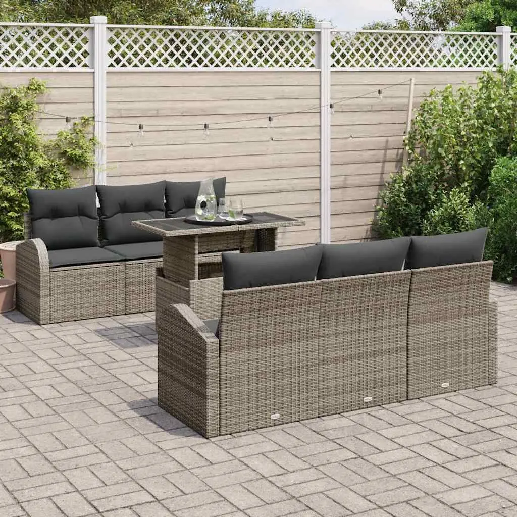Garden Sofa Set Modular Outdoor Patio Furniture 7 Pieces Grey Poly Rattan