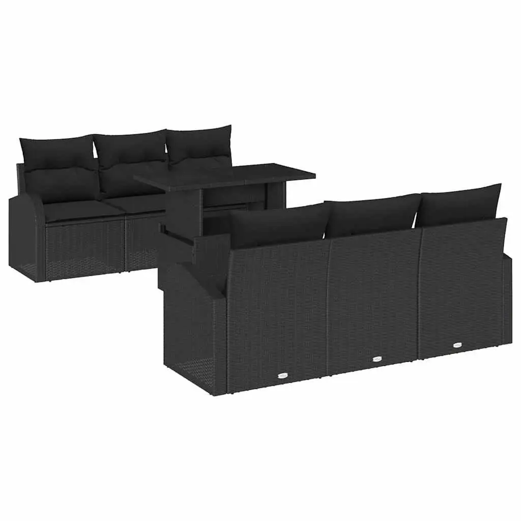 Garden Sofa Set Modular Outdoor Seating 7 Pieces Black Poly Rattan with Cushions