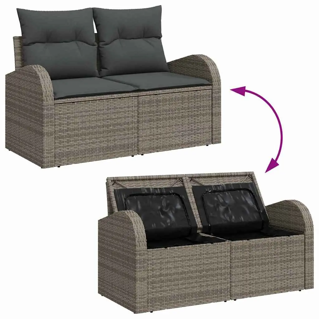 Modular Garden Sofa Set with Glass Table 7 Pieces Grey Outdoor Seating Patio