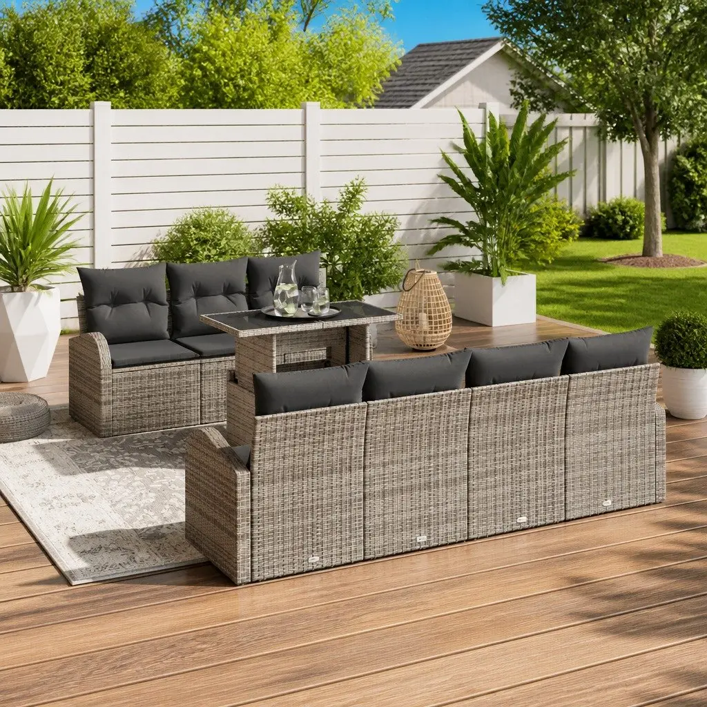 Modular Garden Sofa Set 8 pcs Outdoor Seating Grey Poly Rattan with Cushions