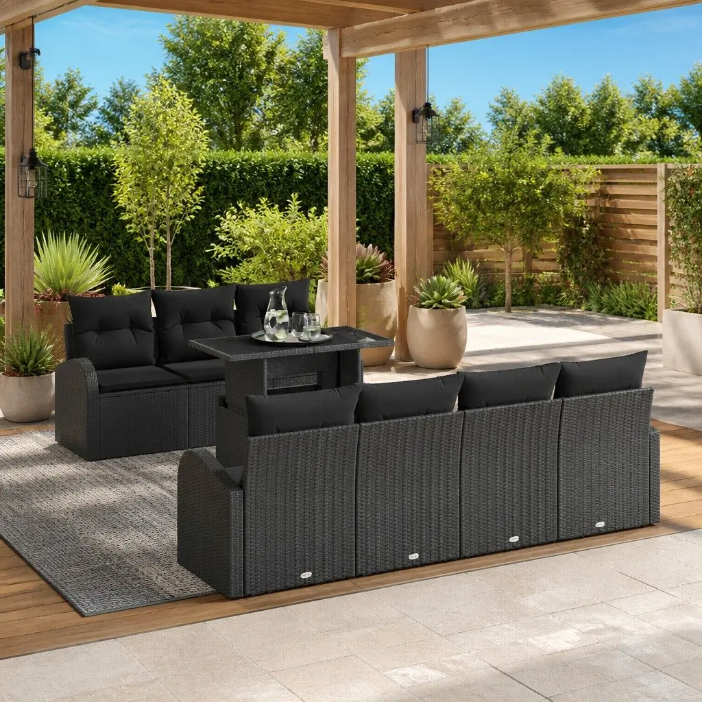Modular Garden Sofa Set Outdoor Seating 8 Pieces Black Poly Rattan