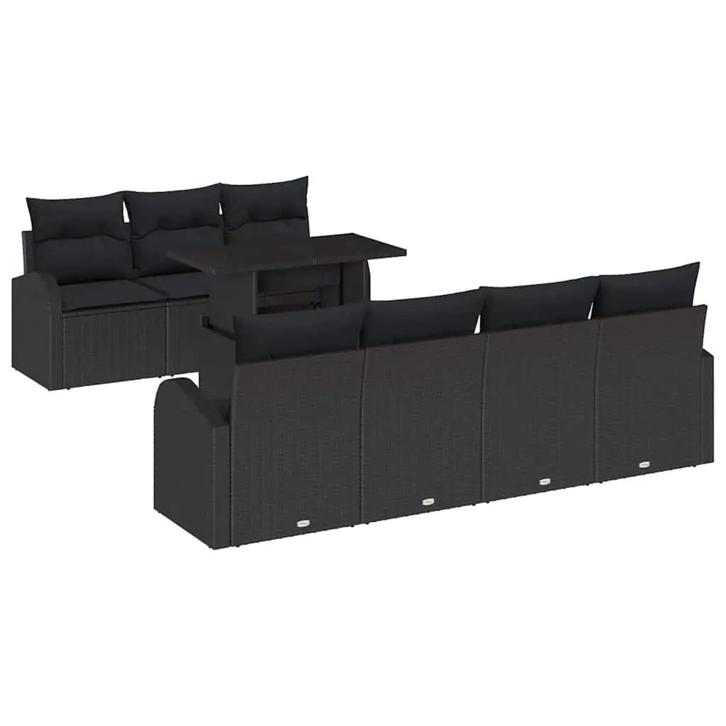 Modular Garden Sofa Set Outdoor Seating 8 Pieces Black Poly Rattan