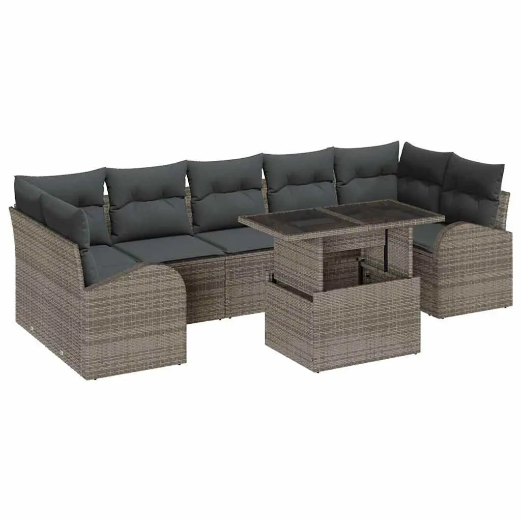Modular Garden Sofa Set 8 Piece Outdoor Seating Grey Poly Rattan with Cushions