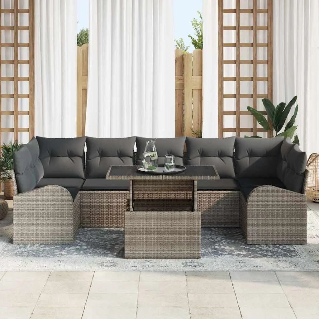 Modular Garden Sofa Set 8 Piece Outdoor Seating Grey Poly Rattan with Cushions