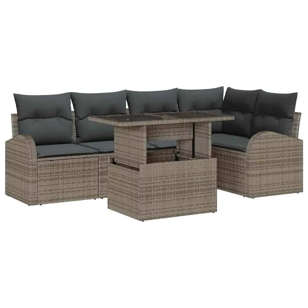 Modular Garden Sofa Set Outdoor Seating 6 Pieces Grey Poly Rattan with Cushions
