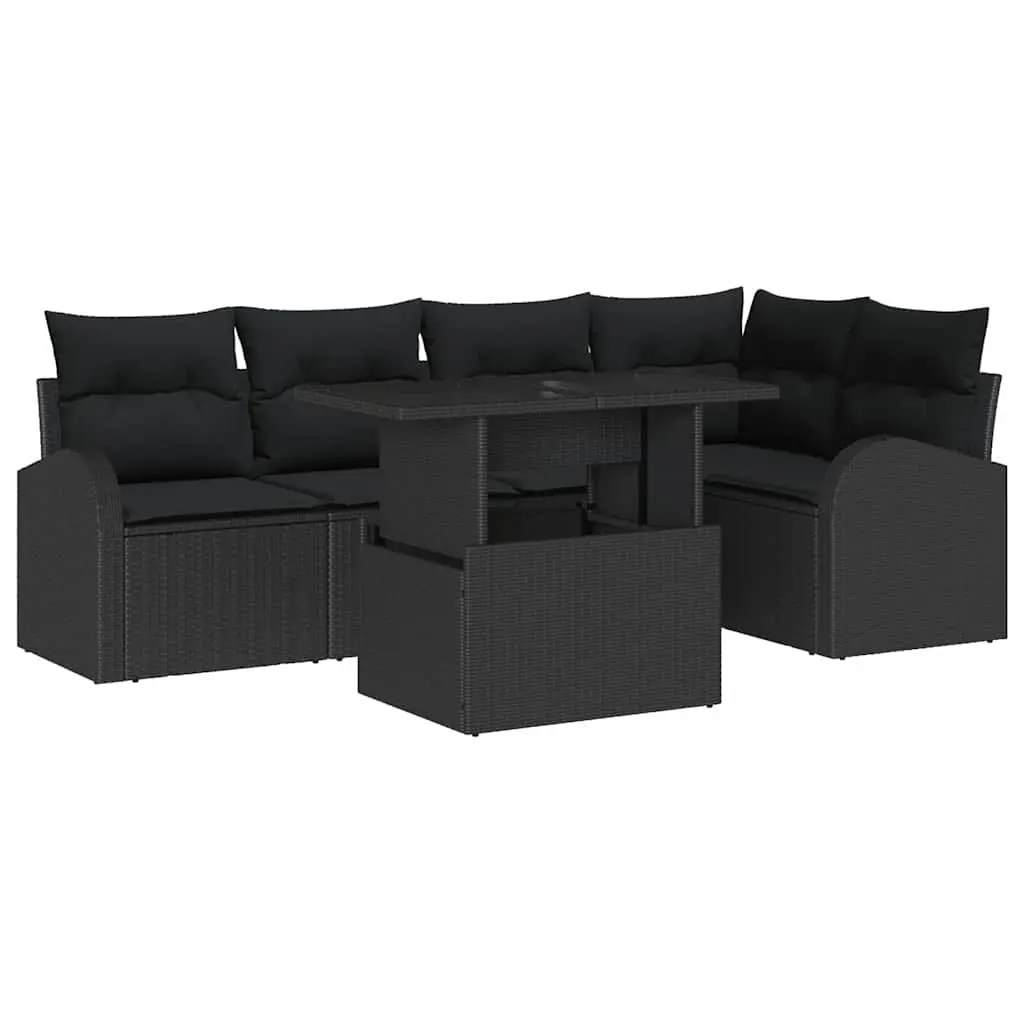 Modular Outdoor Garden Sofa Set 6 Piece Black Poly Rattan with Cushions