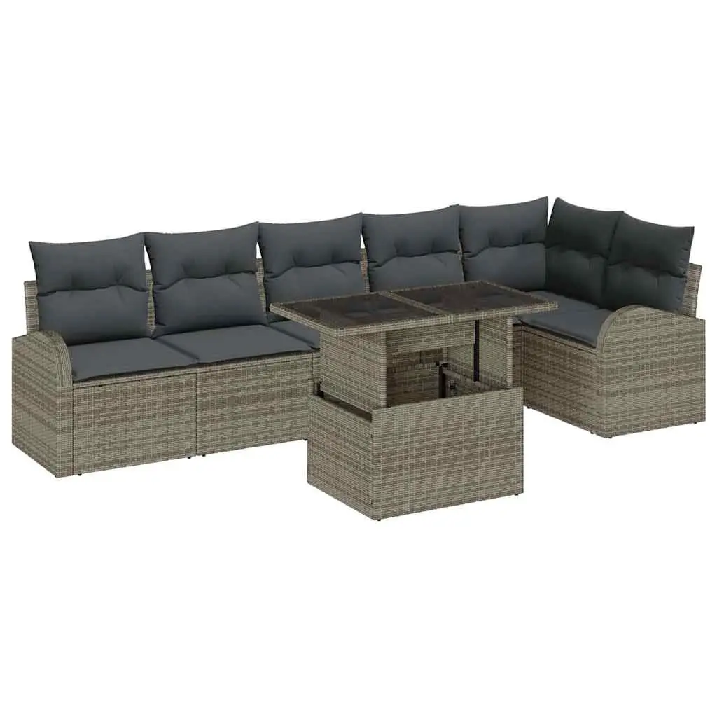 Modular Garden Sofa Set Outdoor Seating 7 Piece Grey Poly Rattan with Cushions