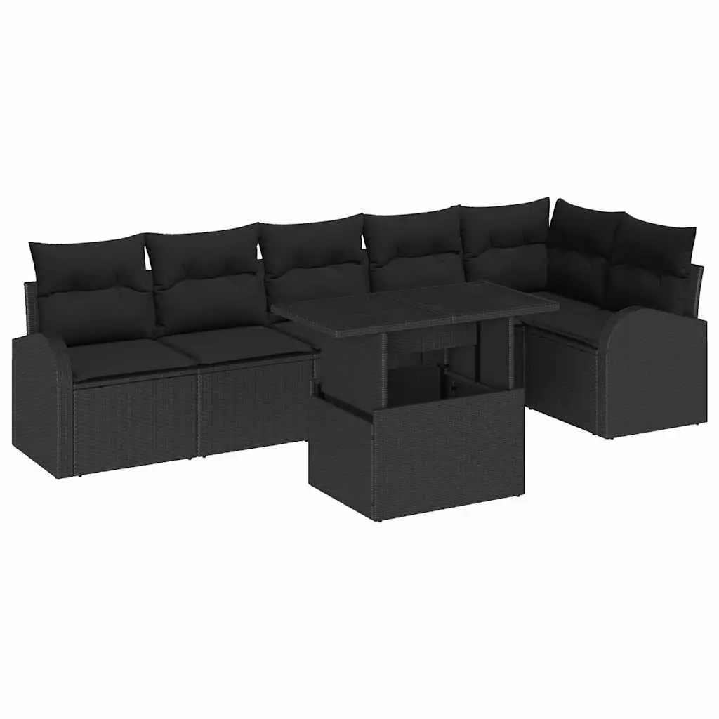 Garden Sofa Set Modular Outdoor Seating 7 Piece Black Poly Rattan Patio Furniture