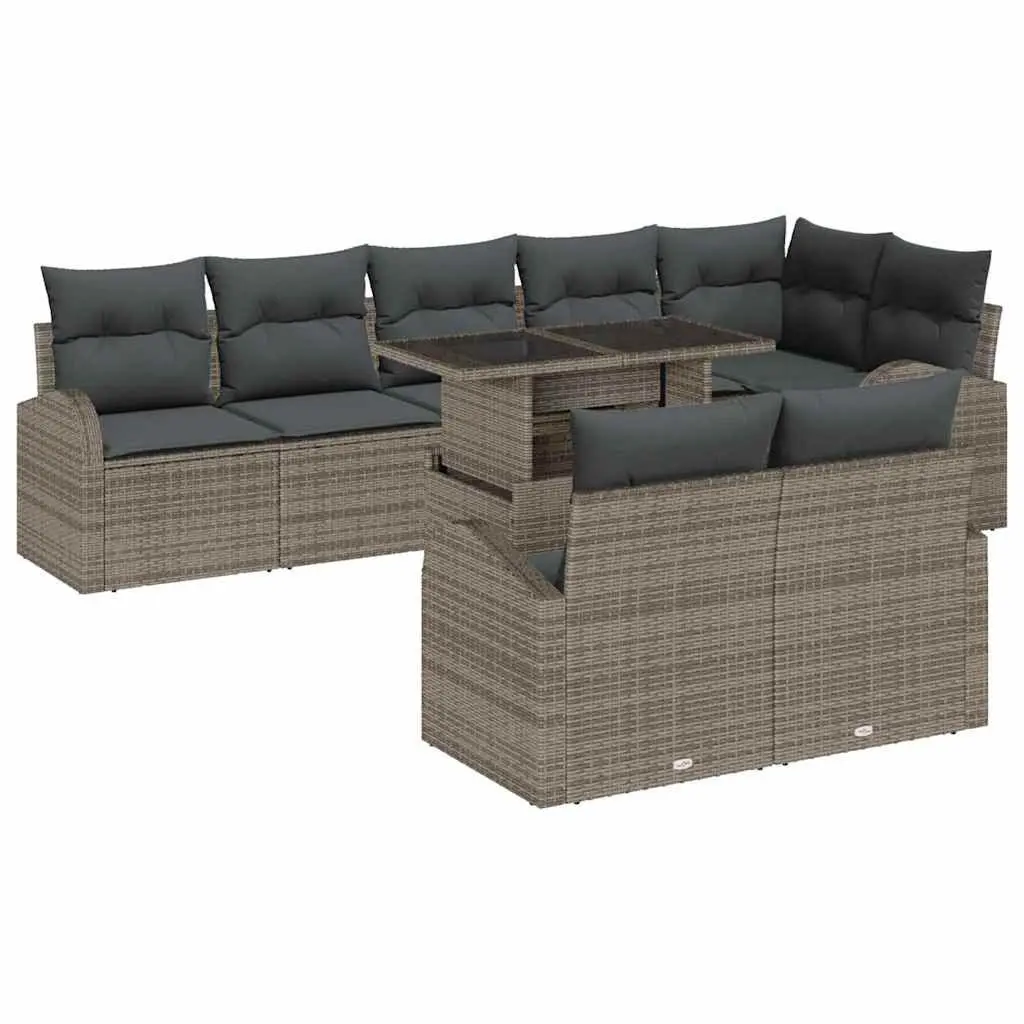 Modular Garden Sofa Set 9 Piece Outdoor Furniture Grey Poly Rattan with Storage