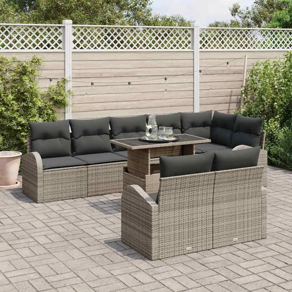 Modular Garden Sofa Set 9 Piece Outdoor Furniture Grey Poly Rattan with Storage