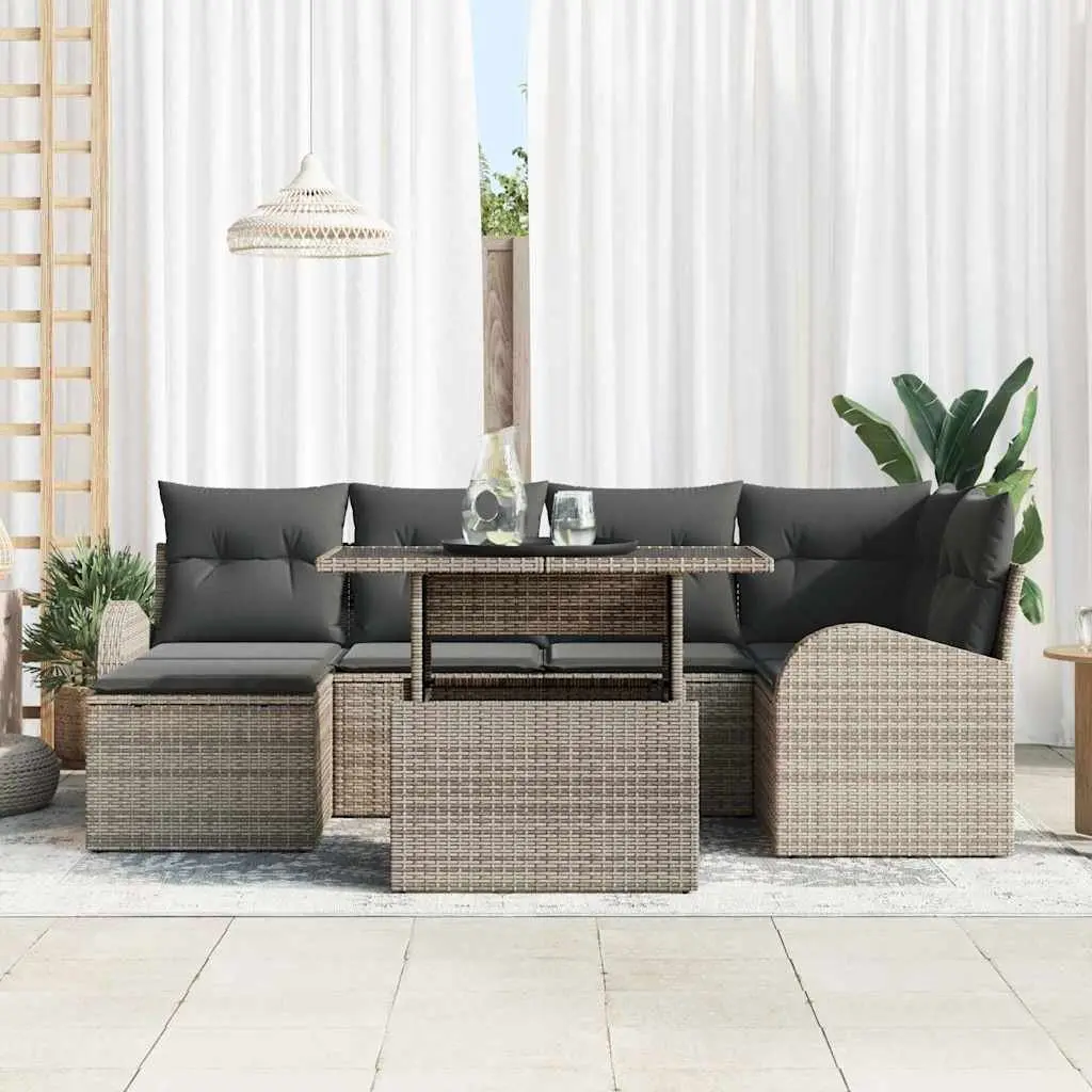 Garden Sofa Set 7 Piece Outdoor Furniture Lounger Grey Poly Rattan Modular