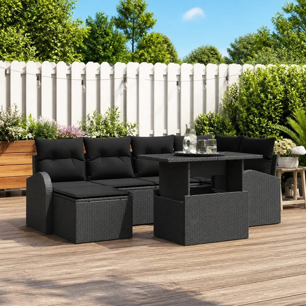 Outdoor Garden Sofa Set Modular Lounge Seating 7 Piece Black Poly Rattan