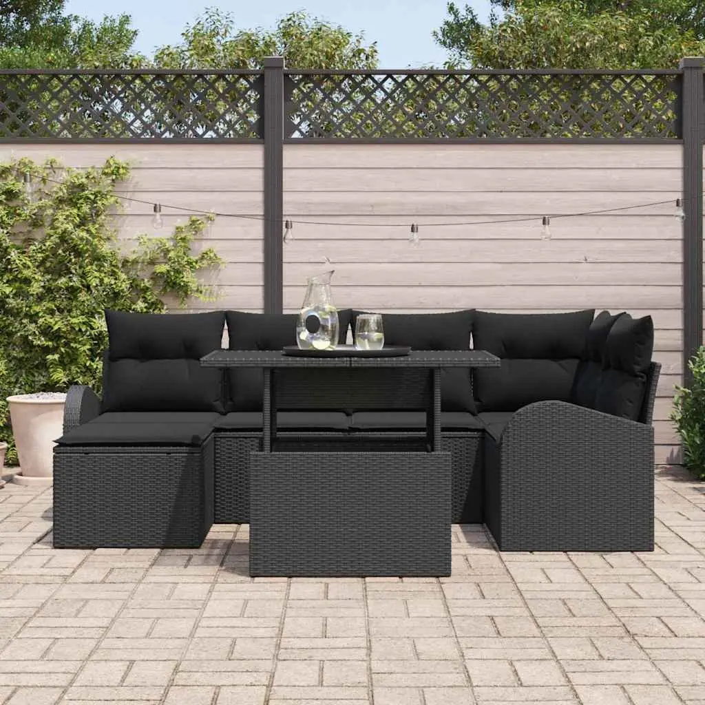 Outdoor Garden Sofa Set Modular Lounge Seating 7 Piece Black Poly Rattan