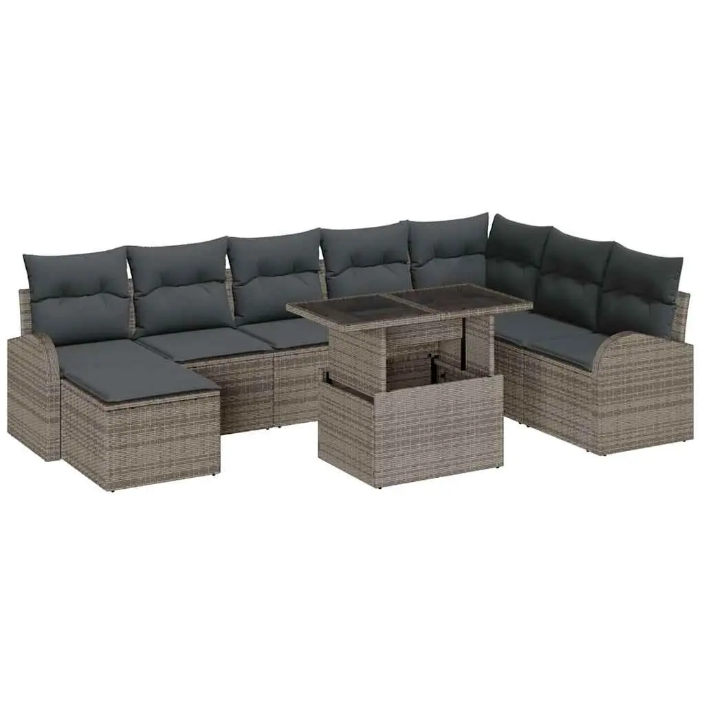 Garden Sofa Set Modular Outdoor Furniture 9 Pieces Grey Poly Rattan
