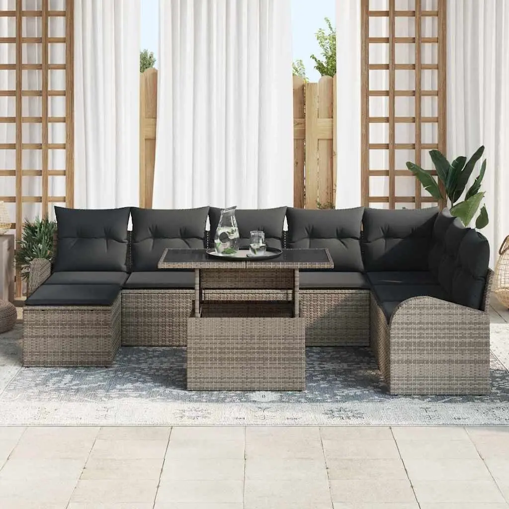 Garden Sofa Set Modular Outdoor Furniture 9 Pieces Grey Poly Rattan