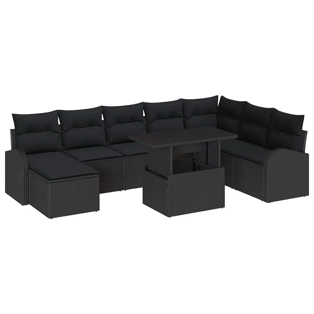 Modular Garden Sofa Set 9 Pcs Black Outdoor Furniture Patio Seating with