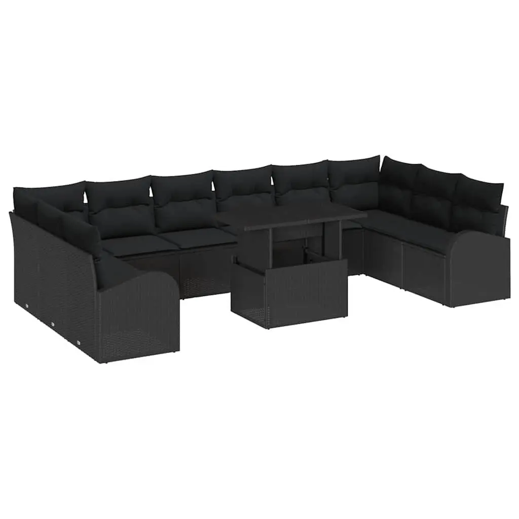 Modular Garden Sofa Set 11 Pieces Outdoor Furniture Black Poly Rattan