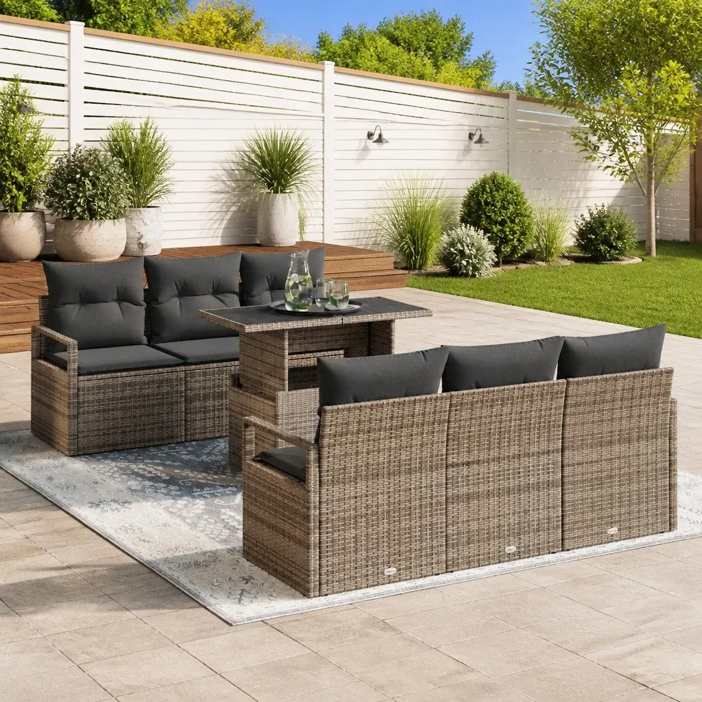 Modular Garden Sofa Set Outdoor Furniture 7 Pieces Grey Poly Rattan