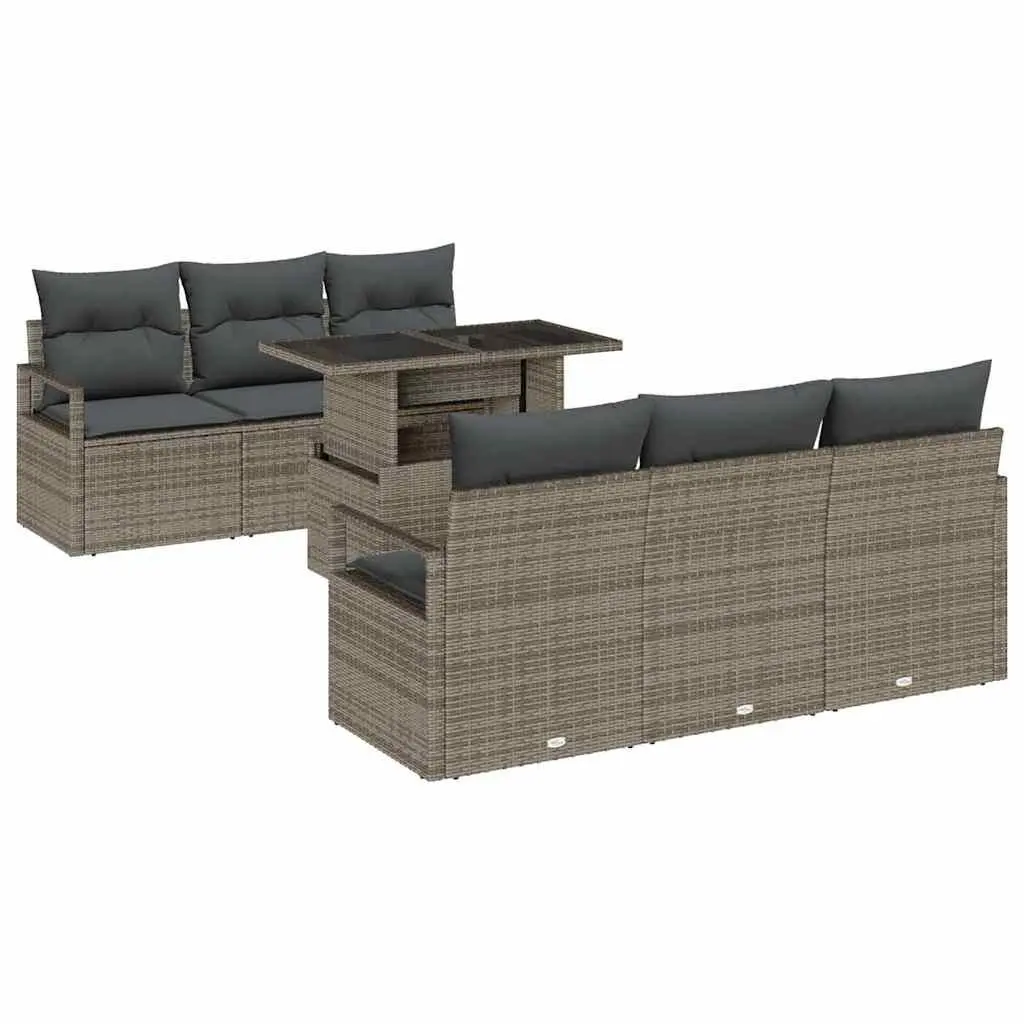 Modular Garden Sofa Set Outdoor Furniture 7 Pieces Grey Poly Rattan
