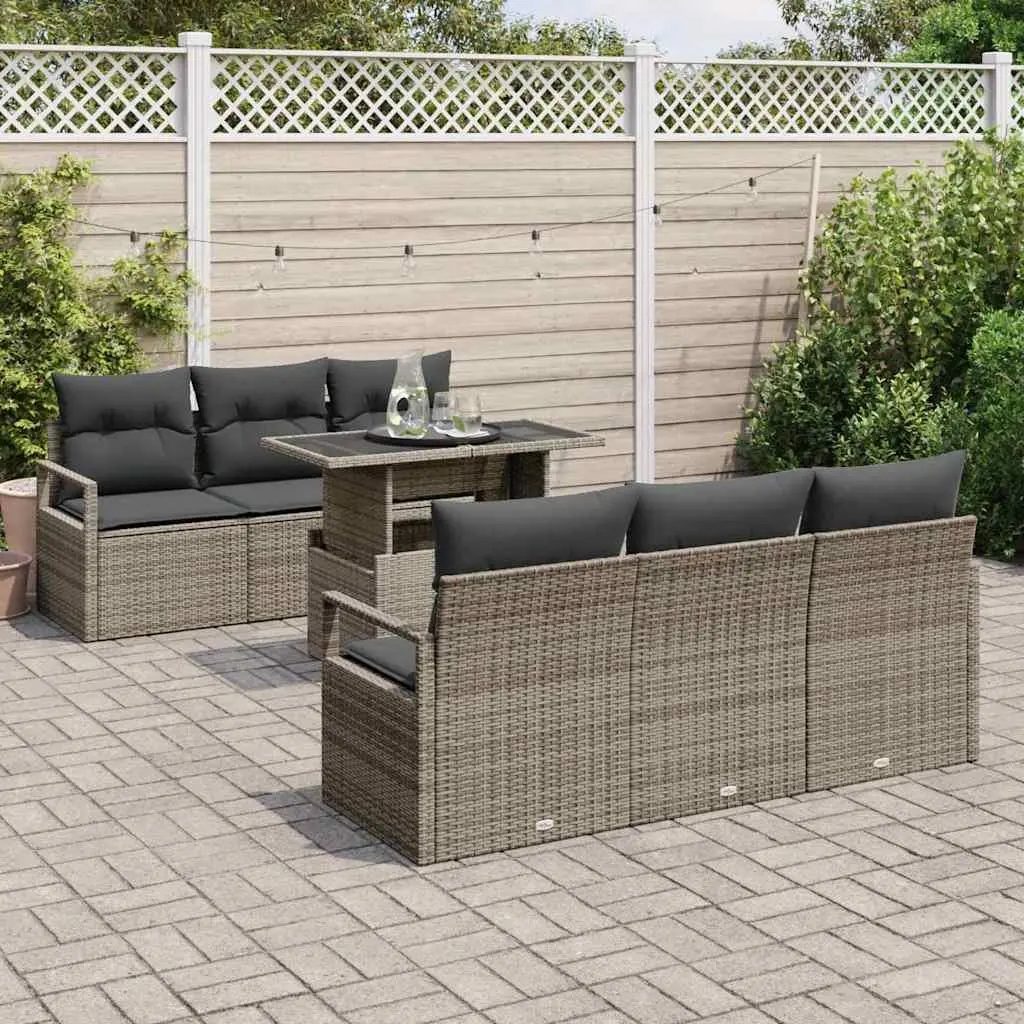 Modular Garden Sofa Set Outdoor Furniture 7 Pieces Grey Poly Rattan