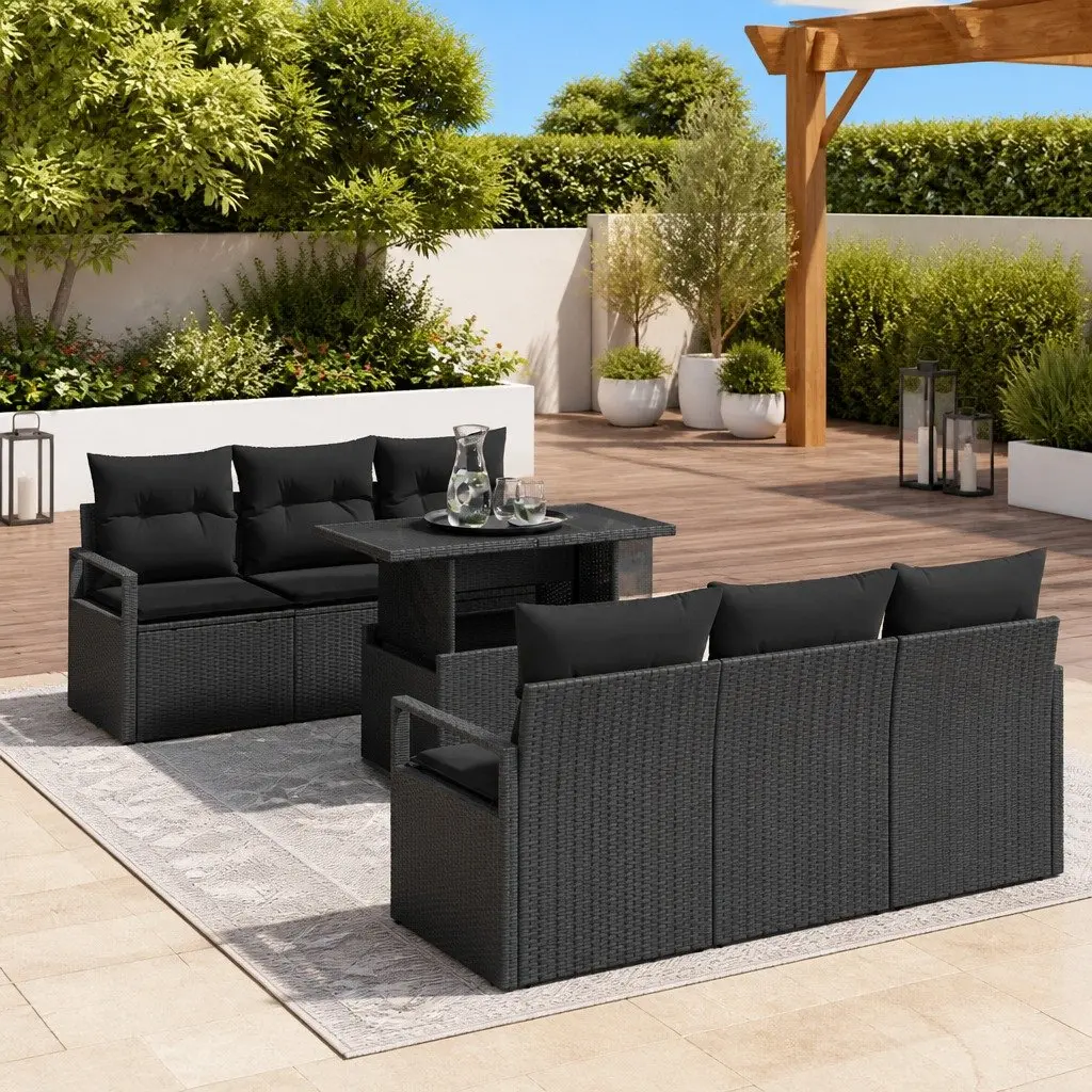 Modular Garden Sofa Set 7 Pieces Outdoor Furniture Black Poly Rattan