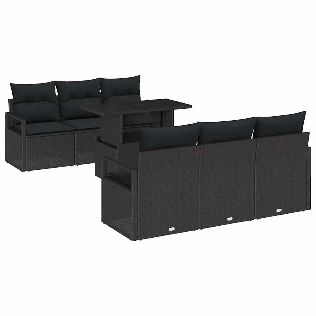 Modular Garden Sofa Set 7 Pieces Outdoor Furniture Black Poly Rattan