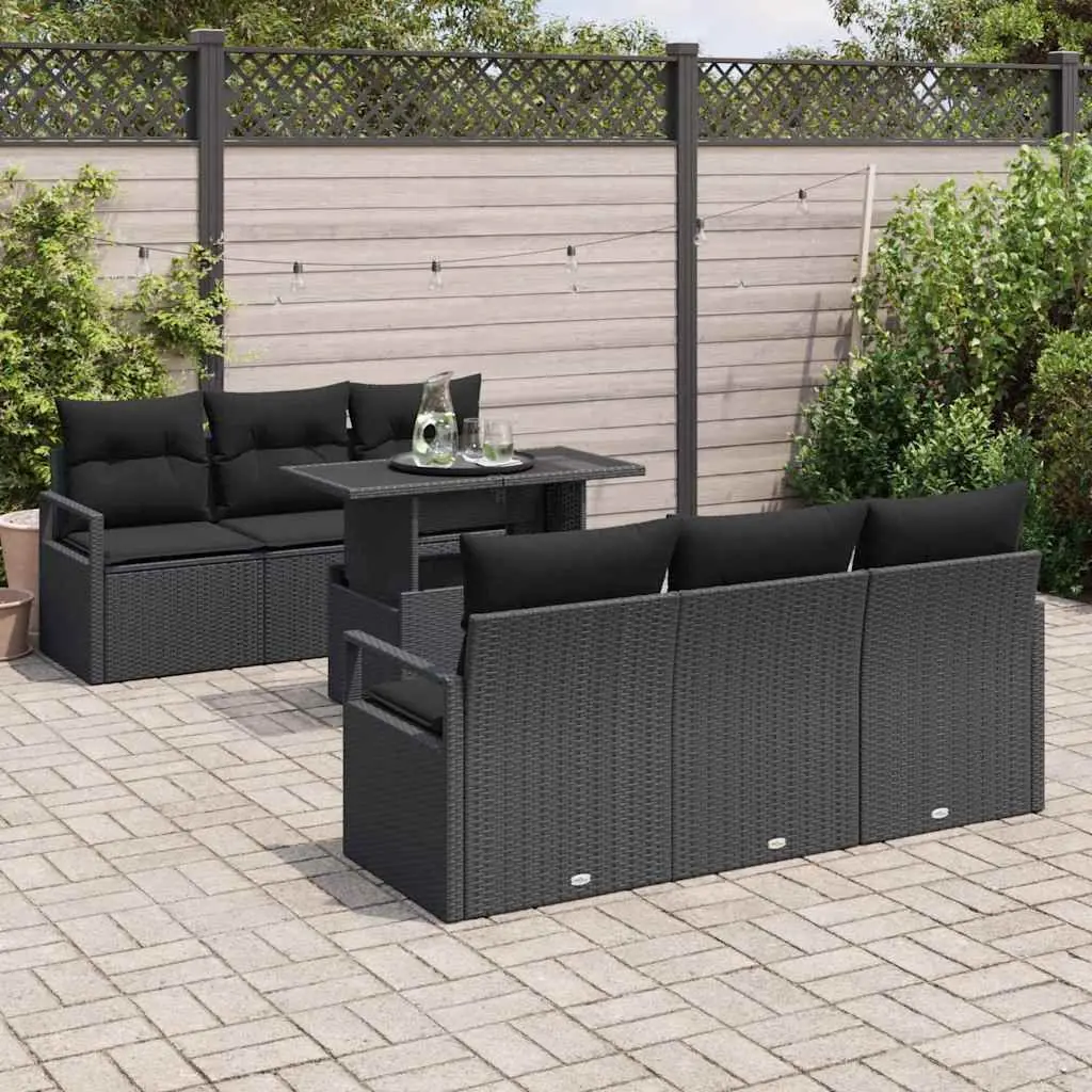 Modular Garden Sofa Set 7 Pieces Outdoor Furniture Black Poly Rattan