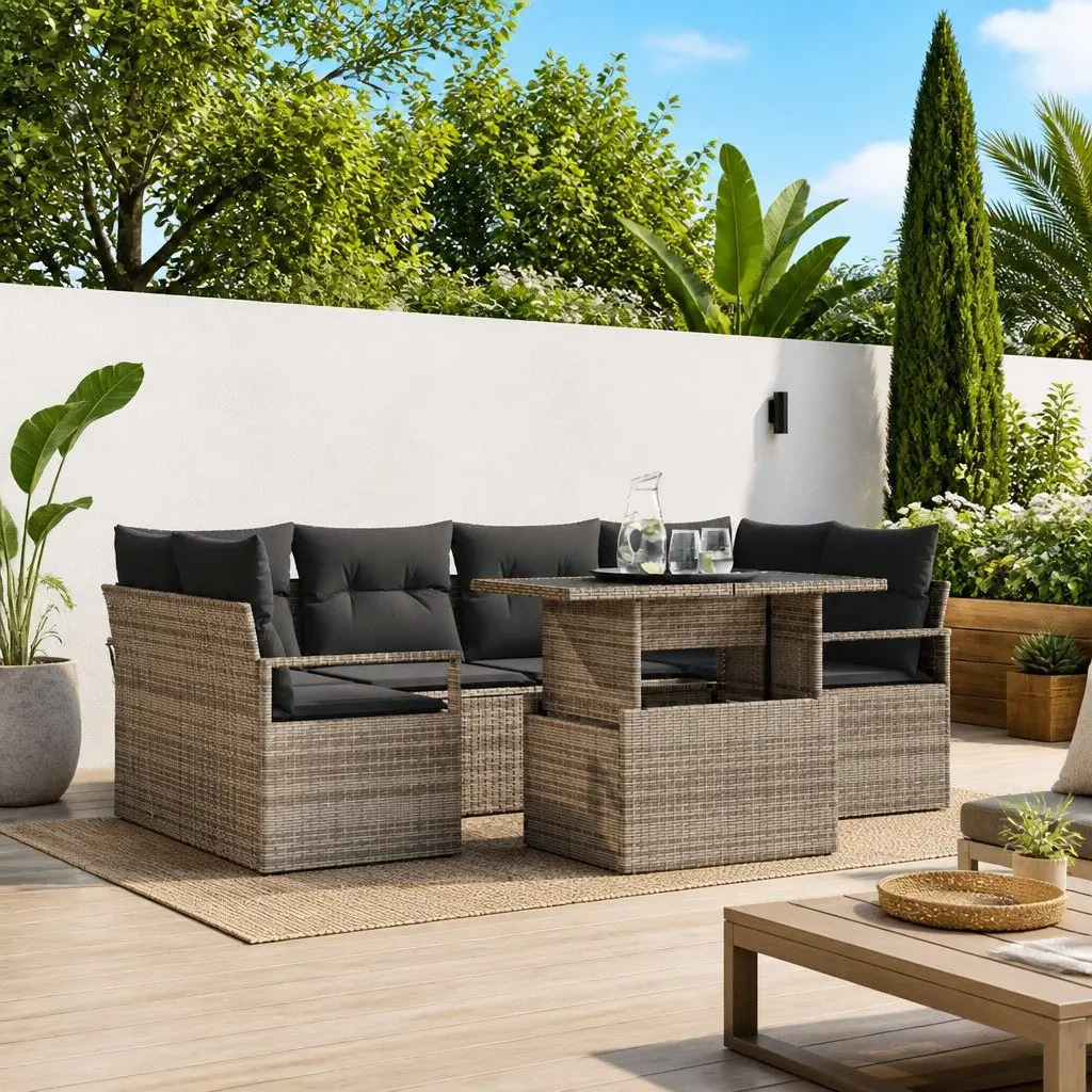 Garden Sofa Set 7 Piece Modular Outdoor Furniture Grey Poly Rattan with Storage