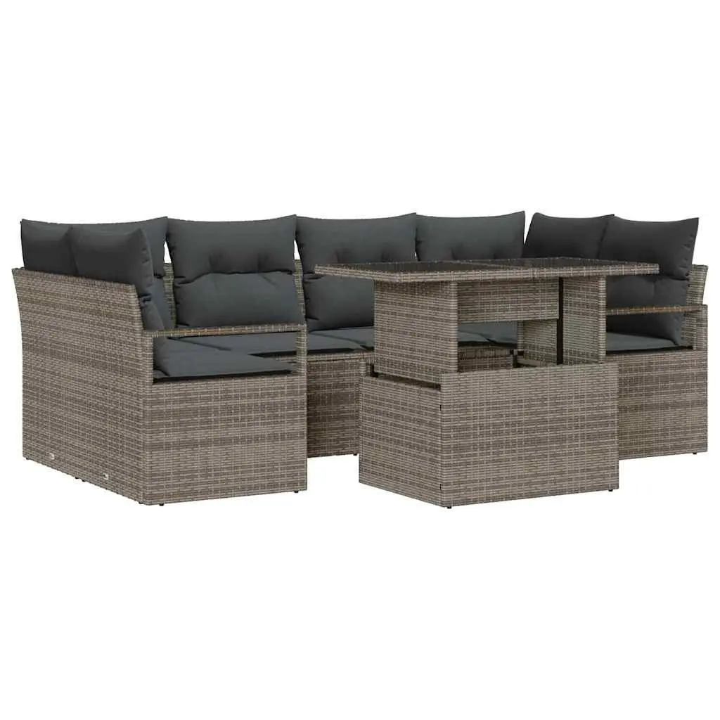 Garden Sofa Set 7 Piece Modular Outdoor Furniture Grey Poly Rattan with Storage