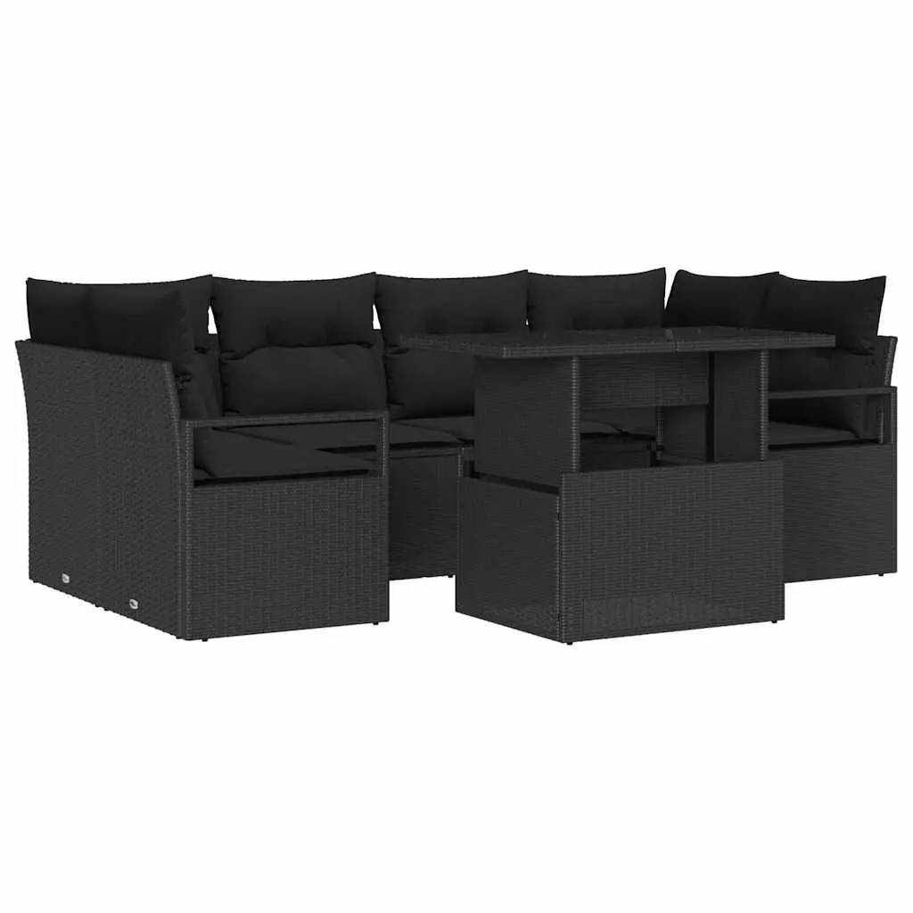 Garden Sofa Set Modular Outdoor Furniture 7 Piece Black Poly Rattan