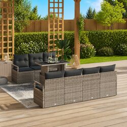 Garden Sofa Set 8 pcs Modular Outdoor Furniture Grey Poly Rattan with Cushions